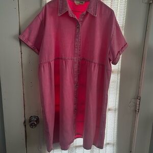 Savanna Jane Vibrant Pink Denim Shirt Dress